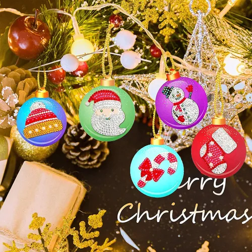 Vista 7 de SKRYUIE Kit de pintura de diamantes para bricolaje, tarjetas colgantes colgantes para árbol de Navidad, para adultos y niños, kits de arte