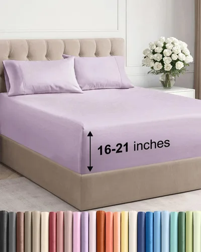 Vista 42 de Juego de sábanas tamaño Queen con bolsillos extra profundos, sábanas transpirables y refrescantes de 4 piezas, ropa de cama de lujo para hotel
