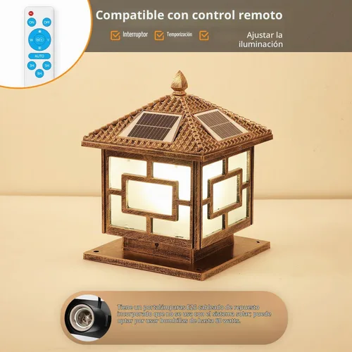 Vista 6 de Luces solares para postes al aire libre, IP65, impermeables, de bronce, lámparas de columna exterior de 9.8 pulgadas, luces de pilar de aluminio