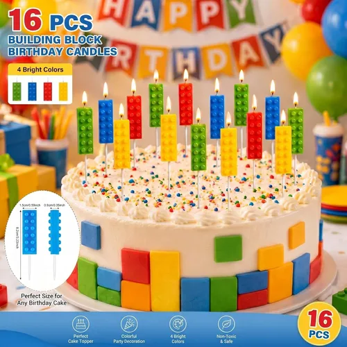 Vista 5 de BBTO - 16 velas de bloques de construcción para tartas de cumpleaños