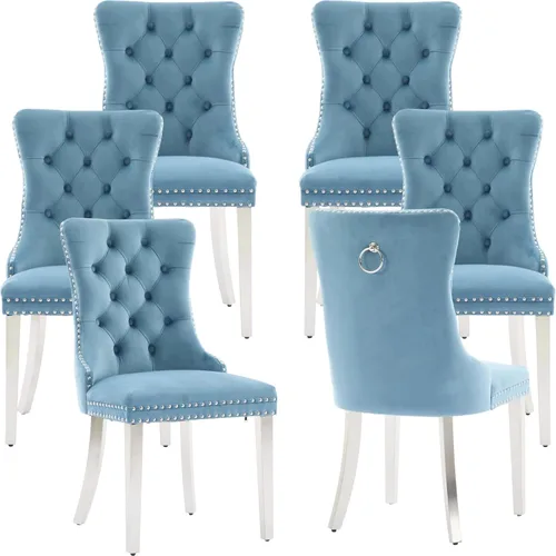Vista 40 de Juego de 2 Sillas de Comedor Modernas de Mediados de Siglo, Tapizadas en Terciopelo Beige con Respaldo Acolchado, Sillas de Cocina y Comedor, Patas