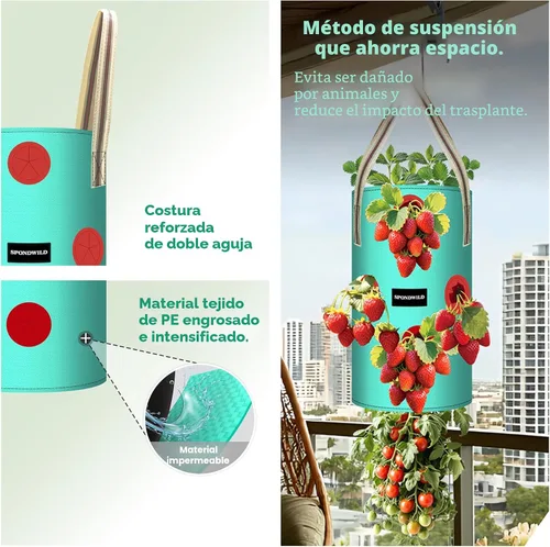 Vista 4 de Paquete de 3 bolsas colgantes para macetas de fresas para tomates (3 galones)