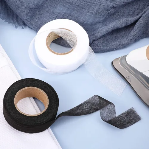 Vista 5 de Outus 2 rollos de cinta de dobladillo, cinta adhesiva para planchar sin coser para pantalones cada uno de 1/2 pulgada (70 yardas cada uno, negro)
