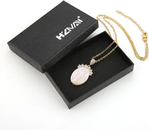 Vista 6 de HZMAN 14K Gold Plated Virgin Mary Necklace for Women Girls Religious Dainty Shell Material Our Lady of Guadalupe Amulet Pendant Jewelry Gift