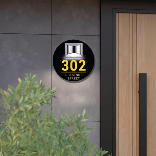 Vista 5 de Placa solar personalizada con números de casa, placa LED moderna para puerta, letrero acrílico para casa de jardín, montaje en la pared para casa