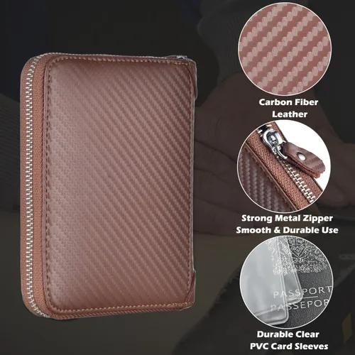 Vista 4 de Tarjetero para tarjetas de crédito, cartera grande, de cuero, funda para pasaporte, 42 ranuras para tarjetas