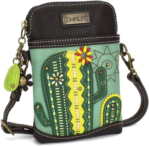 Vista 8 de CHALA Dazzled Cell Phone Crossbody Purse-Women PU Leather Multicolor Handbag with Adjustable Strap Marrón oscuro bohemio