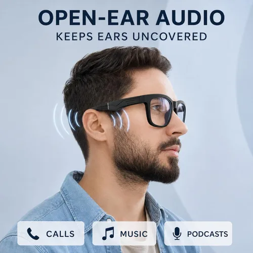 Vista 3 de Lentes de audio Bluetooth, lentes de luz azul, marco negro grande