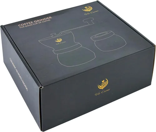 Vista 3 de VIA CREMA Molinillo de café manual con rebabas de cerámica y recipiente de vidrio para granos de espresso