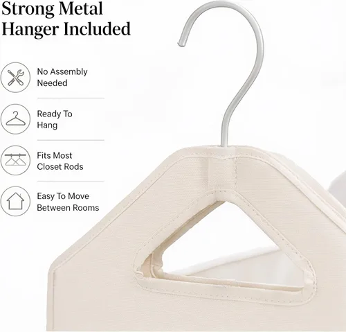 Vista 7 de The Fine Living Co. - Bolsa colgante para ropa sucia, colgador resistente, organizador de cestas de armario que ahorra espacio (beige)