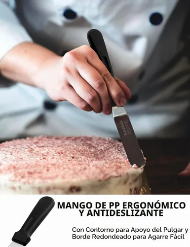 Vista 2 de Anaeat Espátula de glaseado, espátula profesional para tartas angulada y desplazada con hoja de acero inoxidable de 10 pulgadas - Cuchillo de Hoja