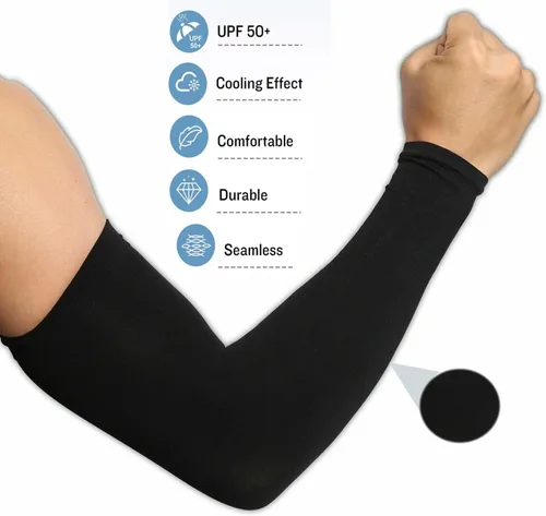 Vista 4 de CMCOOPLX 2 pares de mangas de brazo para hombres, mujeres y jóvenes, protección solar UV, cubierta de tatuaje, refrescante, compresión