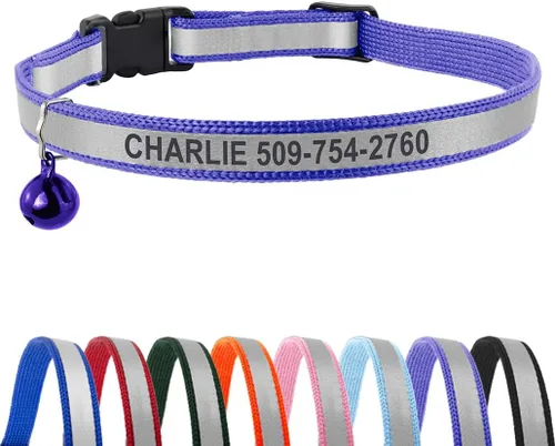 Vista 10 de GoTags Collares reflectantes personalizados para gatos, collar de gato personalizado grabado Name and Phone Identification, Breakaway Collar with