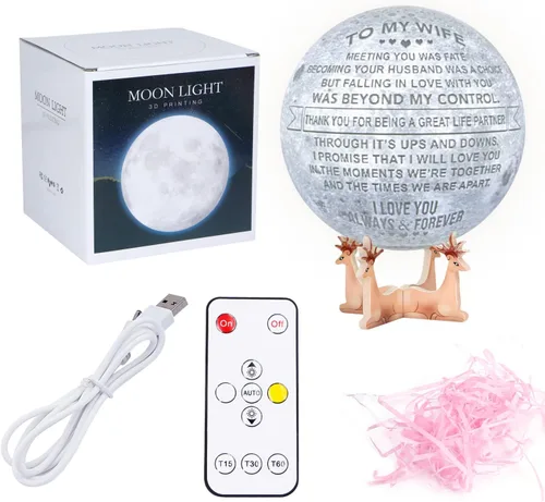 Vista 6 de K KENON Lámpara de luna 3D grabada para esposa, impresión 3D personalizada de 5.9 pulgadas, regalo de luz lunar para esposa, regalo de Navidad