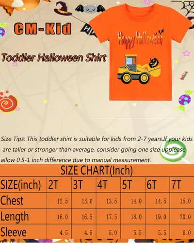 Vista 7 de CM-Kid Camisa de Halloween para niños pequeños, niñas, calabaza, fantasma, dinosaurio, camiseta de manga corta para niños, camisetas de algodón de 2
