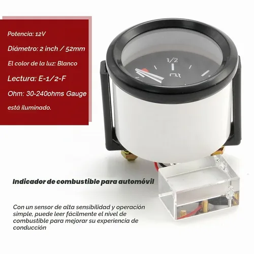 Vista 4 de Medidor de nivel de combustible universal de 2 pulgadas 52 mm para coche con sensor de combustible E-1/2-F puntero 12 V
