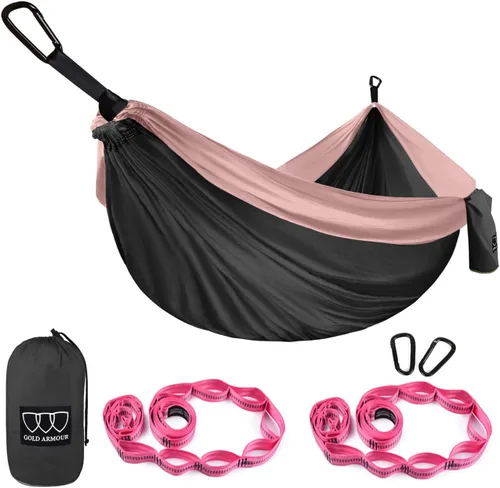 Vista 13 de Gold Armour Hamaca de camping – Hamaca doble XL, hamaca portátil, accesorios de camping, equipo para exteriores e interiores con correas de árbol