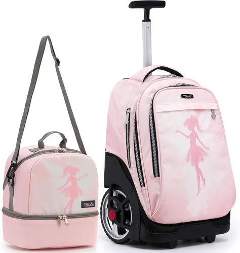 Vista 97 de NEW TILAMI Mochila con ruedas de 19 pulgadas con bolsa de almuerzo para niñas y niños, mochila para laptop con ruedas, bolsa de mano duradera