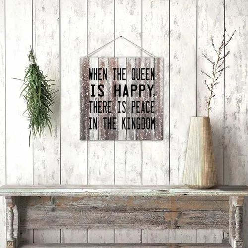 Vista 4 de Decorative Wood Pallet Sign Plaque Funny Saying When The Queen Is Happy There Is Peace in The Kingdom Rustic Wood Family Sign Craft Sign Country