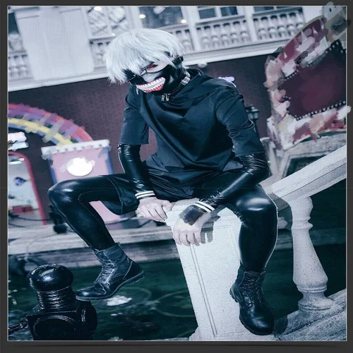 Vista 4 de Disfraz de anime Kaneki Cos disfraz de combate de Halloween conjunto completo + máscara con cremallera