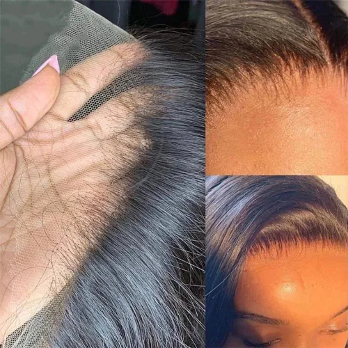 Vista 6 de Peluca de cabello humano ondulado con reflejos rubio miel 1b/27, sin pegamento, cabello humano ondulado HD de 13x4, con encaje frontal transparente