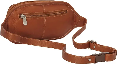 Vista 4 de Piel Leather Riñonera ovalada con cremallera múltiple, Saddle, Riñonera ovalada con cremallera múltiple