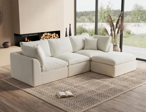 Vista 27 de ohllob Sofás seccionales Cloud de 110 pulgadas para sala de estar, sofá deshuesado en forma de L con otomana, sofá modular de 3 plazas, color negro