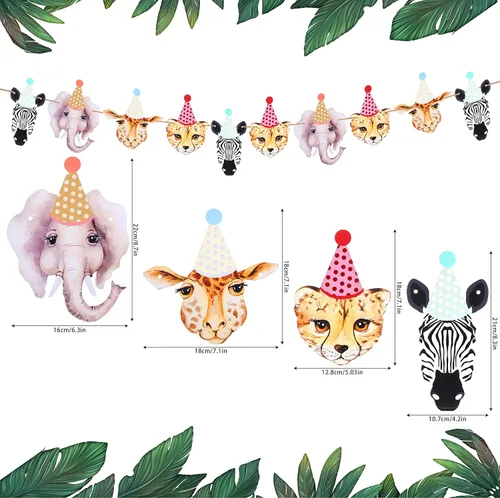 Vista 2 de Epakh Cartel de feliz cumpleaños de animales de safari, decoración temática de selva, decoración de fiesta, bosque, animales salvajes, suministros