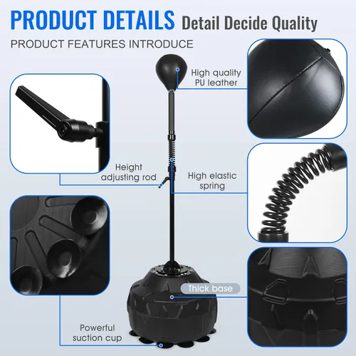 Vista 3 de Reflex Speed Bag - Saco de boxeo de base gruesa, con altura ajustable y resorte reforzado, fuerte y duradero, para boxeador, persona de fitness