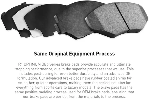 Vista 2 de R1 Concepts Pastillas de freno delanteras Optimum Serie OEp con espinillas de goma de acero Compatible con Volvo XC90 2016-2022, Volvo V90 2018