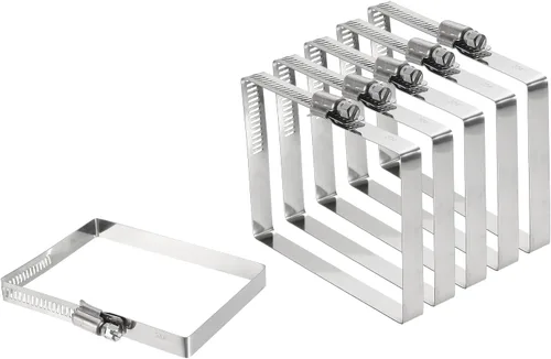 Vista 14 de uxcell 2 abrazaderas de manguera rectangulares de acero inoxidable 304, ajustables de 2 x 2 pulgadas, abrazaderas de tubo de conducto de engranaje