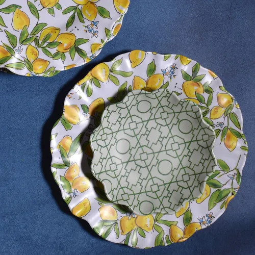 Vista 3 de Merritt French Lemons - Platos llanos de melamina de 11-1/2 pulgadas con borde festoneado, juego de 6