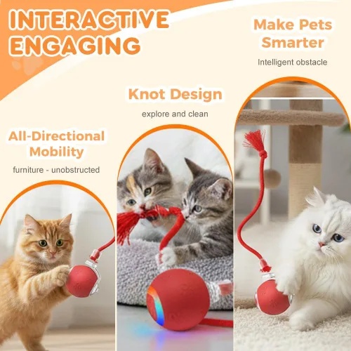 Vista 6 de Juguete interactivo para gatos, juguetes para gatos de interior, juguete automático de bola, juguete de bola de persecución para gatos con cola