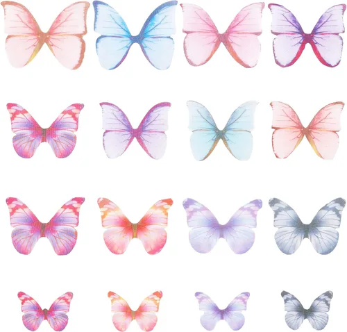 Vista 11 de SUNNYCLUE 1 caja 180 pares de decoraciones de mariposa de tela 3D adorno de mariposa pequeñas alas de mariposa de organza para bricolaje, joyas