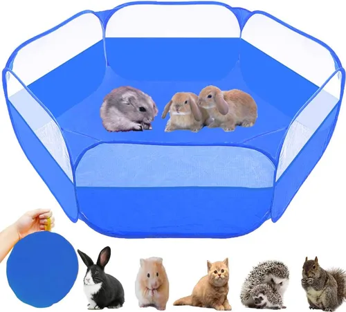 Vista 11 de Tienda de campaña para animales pequeños, jaula de reptiles, transpirable y transparente para mascotas, valla de ejercicio para exteriores e Azul