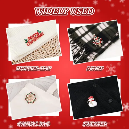 Vista 3 de 16 Pcs Christmas Brooches for Women Christmas Brooches and Pins Xmas Rhinestone Crystal Set Vintage Snowman Star Garland Reindeer Bells Tree Mixed