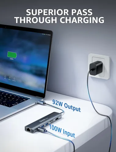 Vista 4 de dockteck Hub USB C 7 en 1 con HDMI 4K 60Hz, Ethernet de 1 Gbps, entrega de energía de 100 W, ranuras para tarjetas SD/TF, puertos de datos USB 3.0