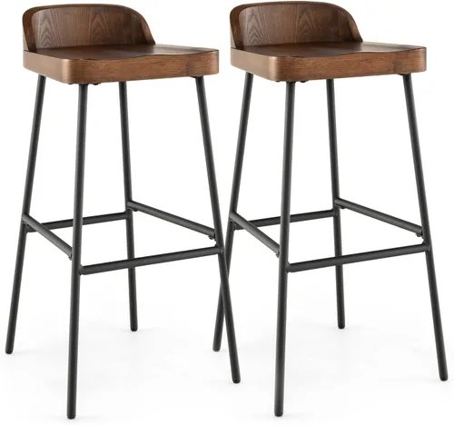 Vista 9 de COSTWAY Juego de 4 taburetes de bar industriales de 29 pulgadas con respaldo bajo y reposapiés, patas de metal, silla de altura de mostrador