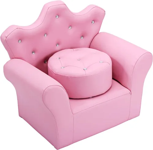 Vista 9 de Sofá para niños de Costzon, sofá tapizado para niños con otomano, sofá de princesa con decoración de diamantes, otomano, silla para niños de PVC