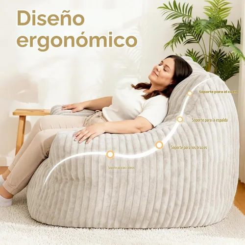 Vista 4 de Puf gigante de felpa de gran tamaño con reposabrazos Beige