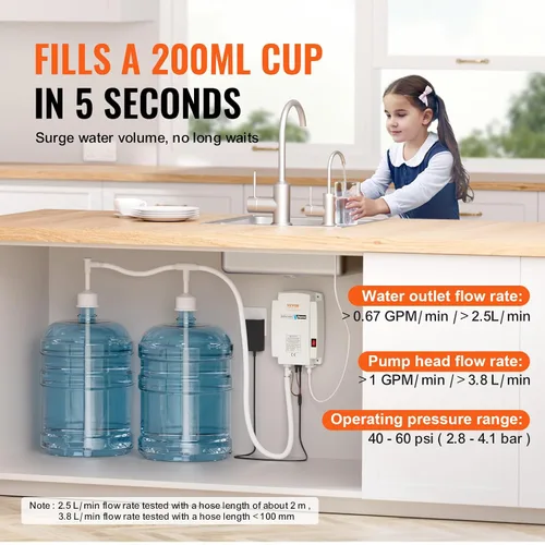 Vista 3 de VEVOR Sistema de bomba dispensador de agua embotellada, sistema de dispensación de 2 x 5 galones, dispensador eléctrico automático de agua, bomba