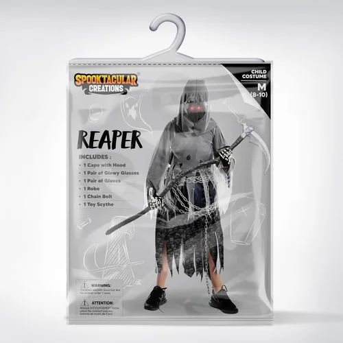 Vista 7 de Spooktacular Creations Disfraz unisex de la parca para niños, disfraz de Halloween con ojos rojos brillantes para niños para pedir truco o trato