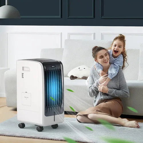 Vista 7 de COSTWAY Enfriador de aire evaporativo portátil para habitación, incluye control remoto, 2 paquetes de hielo, ventilador portátil sin aspas con 3