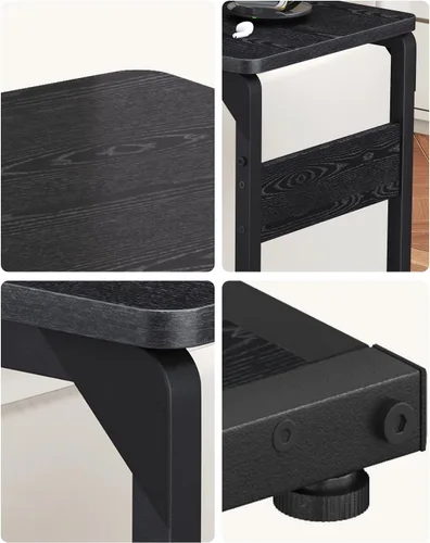 Vista 7 de Mesa auxiliar pequeña con pedestal de madera para sofá, mesa auxiliar en forma de C, bandejas de TV para comer, bebidas de café, cena, comida