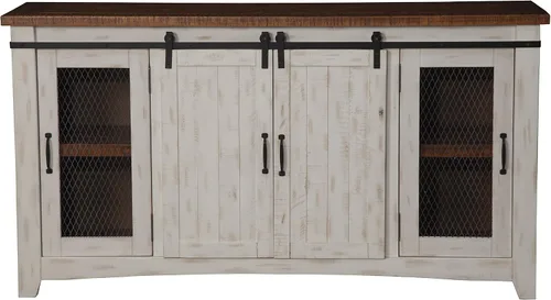 Vista 8 de Martin Svensson Home, mueble para TV Santa Fe de madera maciza, 65", negro antiguo y pino envejecido con aspecto desgastado Solid Pine, TV Stand