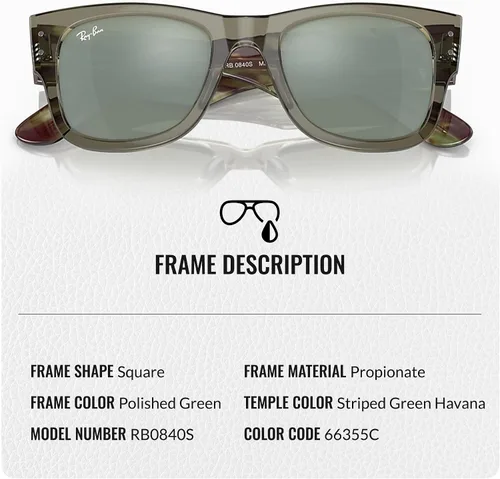 Vista 30 de Ray-Ban RB0840S MEGA WAYFARER Gafas de sol de forma cuadrada con kit oficial de gafas