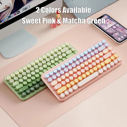 Vista 7 de Teclado de máquina de escribir inalámbrico de 2.4 GHz/Bluetooth/USB-C con cable de membrana recargable para juegos, interruptor de sensación