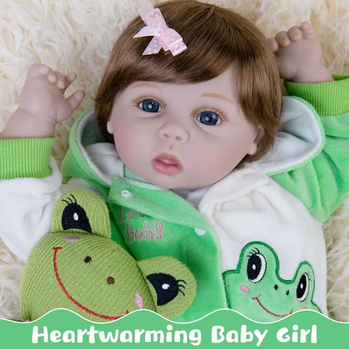 Vista 4 de Muñecas Reborn Baby – Muñecas realistas de recién nacido de 22 pulgadas, cuerpo de tela suave, completo con ropa y accesorios de juguetes, juego