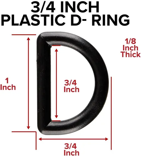 Vista 2 de Craft County Anillos en D simples de plástico duradero de 3/4 pulgadas - Negro - Paquete de 5 tamaños - Versátil y funcional - Bucle continuo