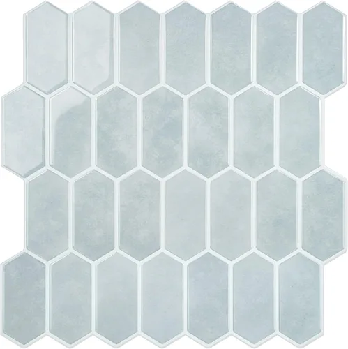 Vista 8 de Azulejos de despegar y pegar para cocina, diseño más grueso 3D autoadhesivo hexagonal largo para pared, azulejos para salpicadero, azul 10 hojas